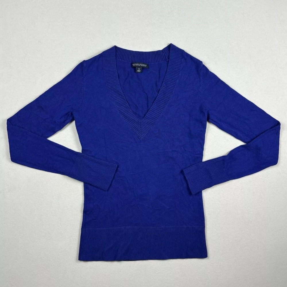 Banana Republic Women’s S Tall Silk Wool Cotton Cashmere Blue V Neck Sweater